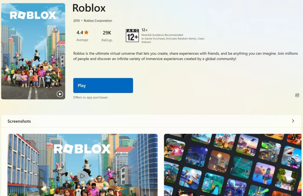 install roblox from microsoft store